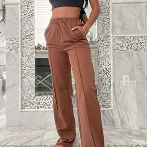 PrettyLittleThing Mocha Woven Straight Leg Trousers (Size 2)